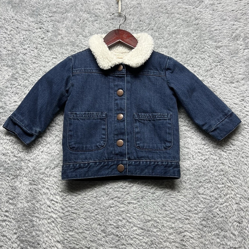 Hanna Andersson Jacket Girls 2T 85 Blue Denim White Sherpa Lined Snap Closure